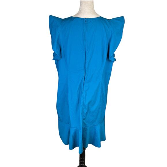 J. Crew Mercantile Teal Blue Flutter Sleeve Ruffle Hem Cotton Blend Shift Dress - Picture 4 of 11